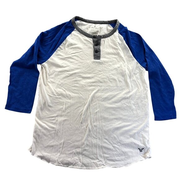 American Eagle Outfitters Men Raglan Henley Shirt Medium 3/4 Sleeve Casual - Picture 1 of 11
